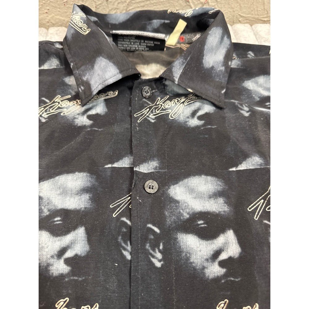 Karl Kani Jeans Mens XL All Over Photo Print Button Down Shirt Black White 90s